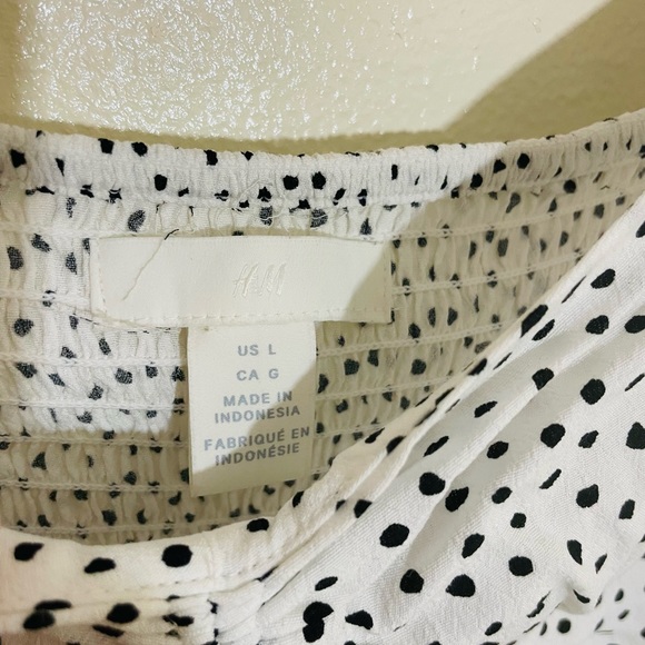 H&M L White Polka Dot Puff Sleeve Crop Top - Picture 4 of 9